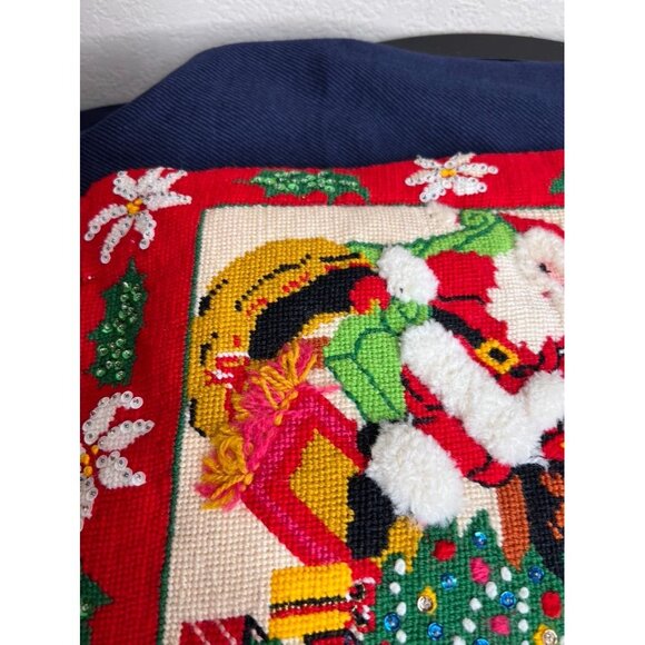Vintage Santa Needlepoint Christmas Pillow Cover Sham Handmade READ - Picture 5 of 15